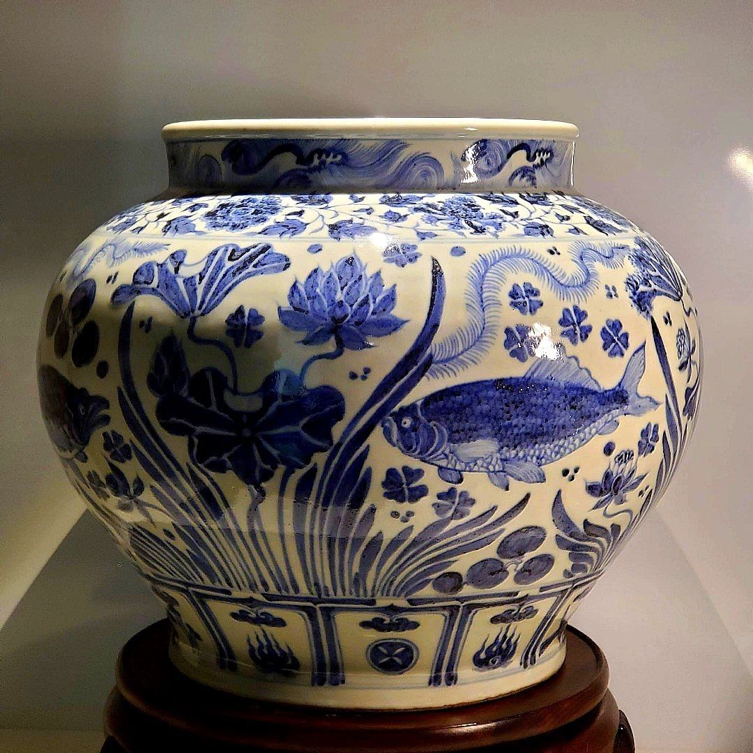 古董瓷器收藏：元青花魚藻紋大罐（元末明初）收藏品級別💎💎💎此青花罐 