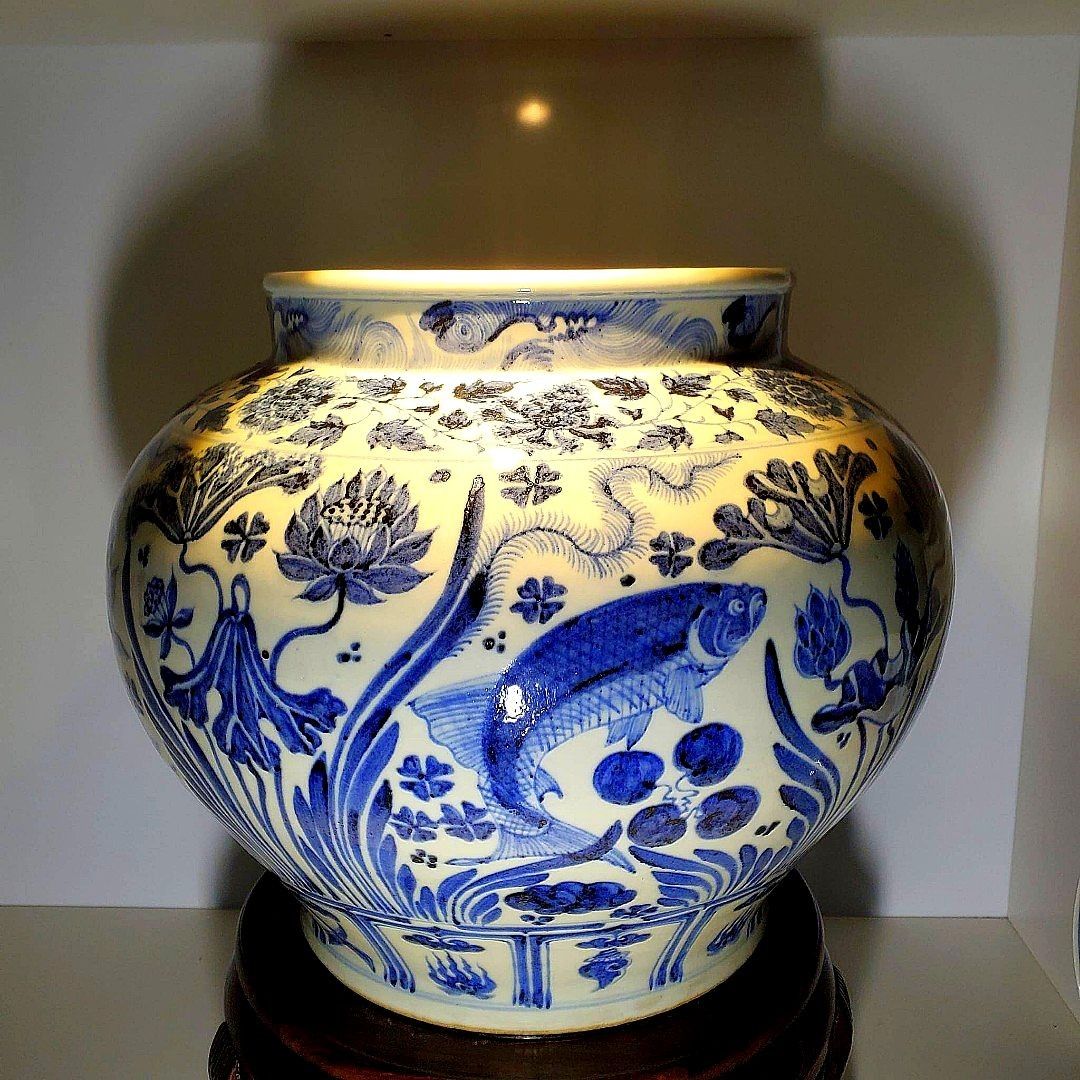 古董瓷器收藏：元青花魚藻紋大罐元末明初收藏品級別💎💎💎此青花罐