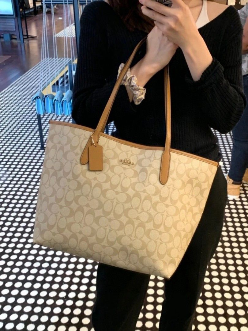Coach Beige/Brown Signature Canvas and Leather City Tote Coach