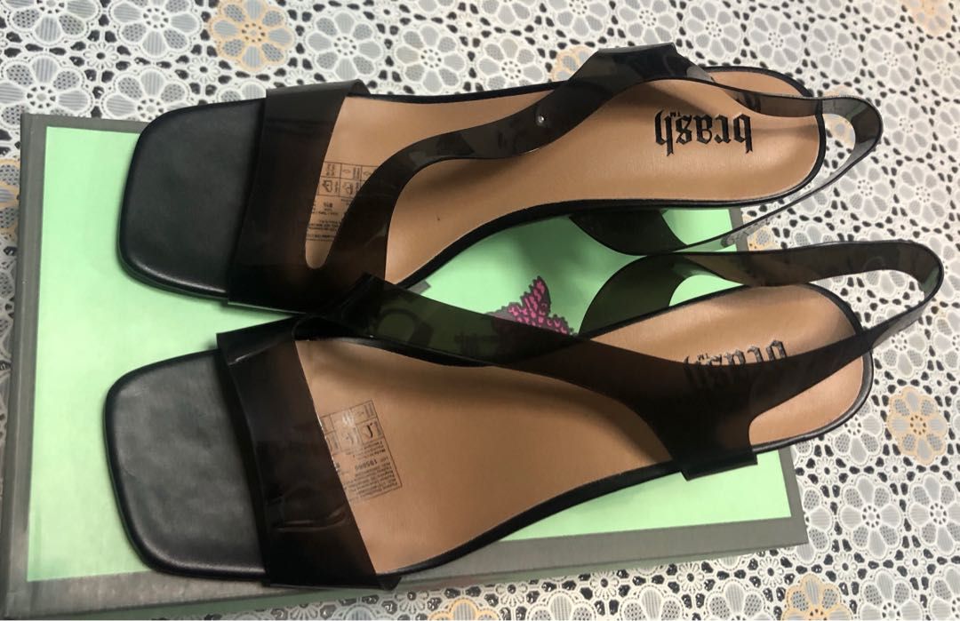 Brash Black Faux Leather Open Toe Ankle Strap Block Heels Womens Size 10  New | eBay