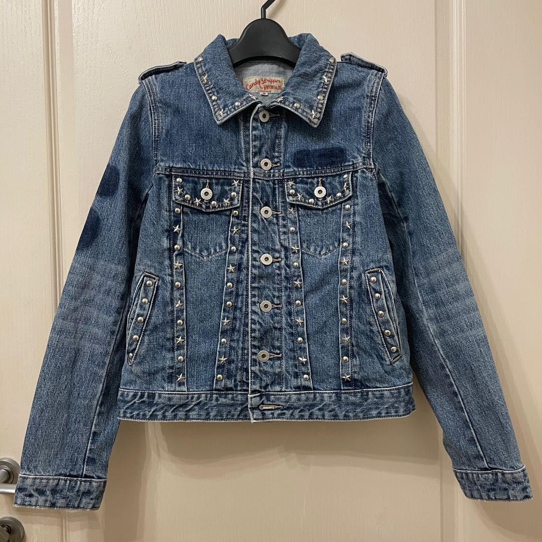 Candy stripper Denim Jacket, 女裝, 外套及戶外衣服- Carousell