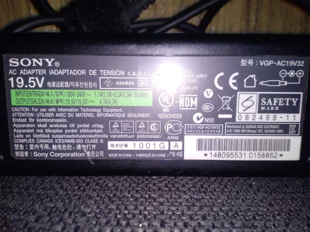 Charger Laptop Sony Vaio 19,5Volt 4,7A, Elektronik, Bagian Komputer