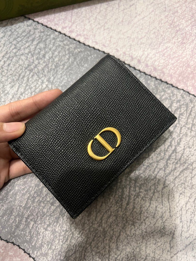Compact Wallet Deep Gray Smooth Calfskin Marquetry with Dior Signature   DIOR