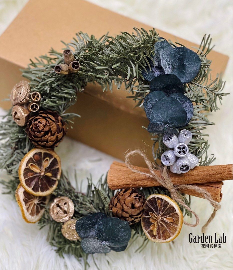 Diy套裝 枝圈 新鮮諾貝松枝 聖誕裝飾物 乾燥果實 松果 肉桂條 檸片 傢俬 家居 家居裝飾 人工植物盆栽 Carousell