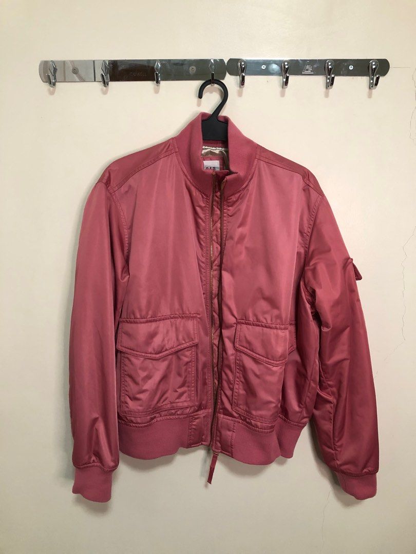 Gap Women’s Bomber Jacket (Category: Coats, Jackets and Outerwear) located in Imus. Submitted by ShopCVT (Listing ID 1203010092, Image 1). Description: Used Once Good as new No issue Color: Pink Size: Medium Dimensions: Length - 58cm, Width - 53cm Payment: BDO/GCash.