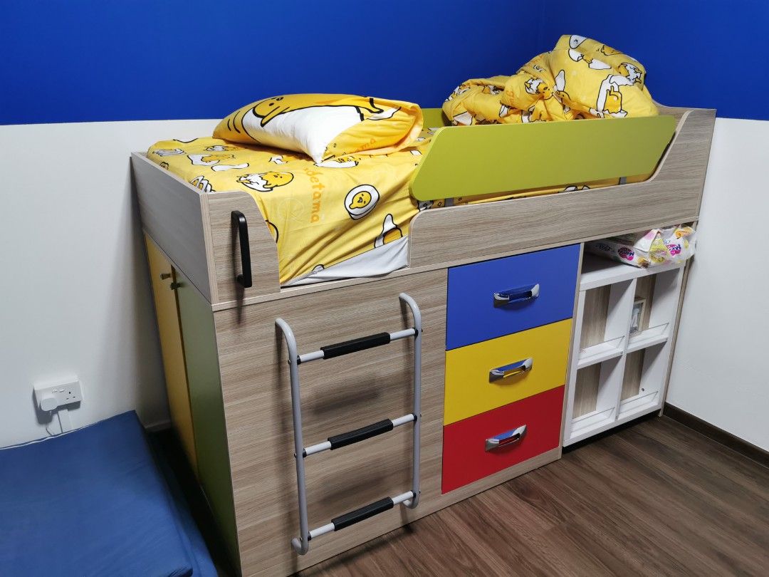 Harvey Norman Loft bed with Study table, drawers and Babies