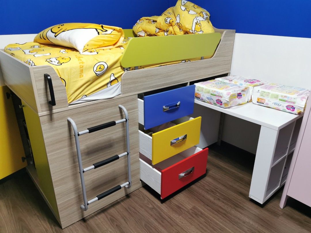 Harvey Norman Loft bed with Study table, drawers and Babies