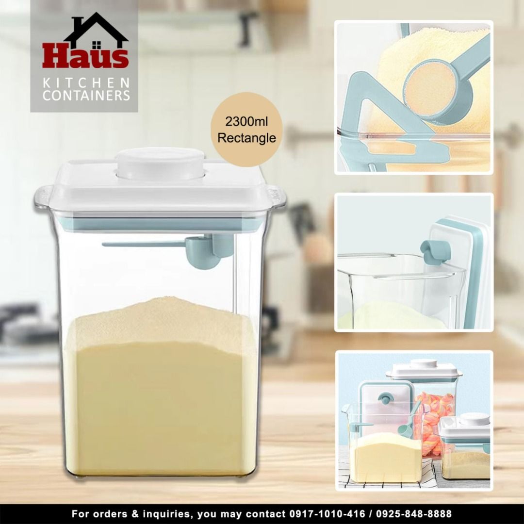 Haus Food Container Rectangle Airtight 1 Touch Button Clear with Spoon