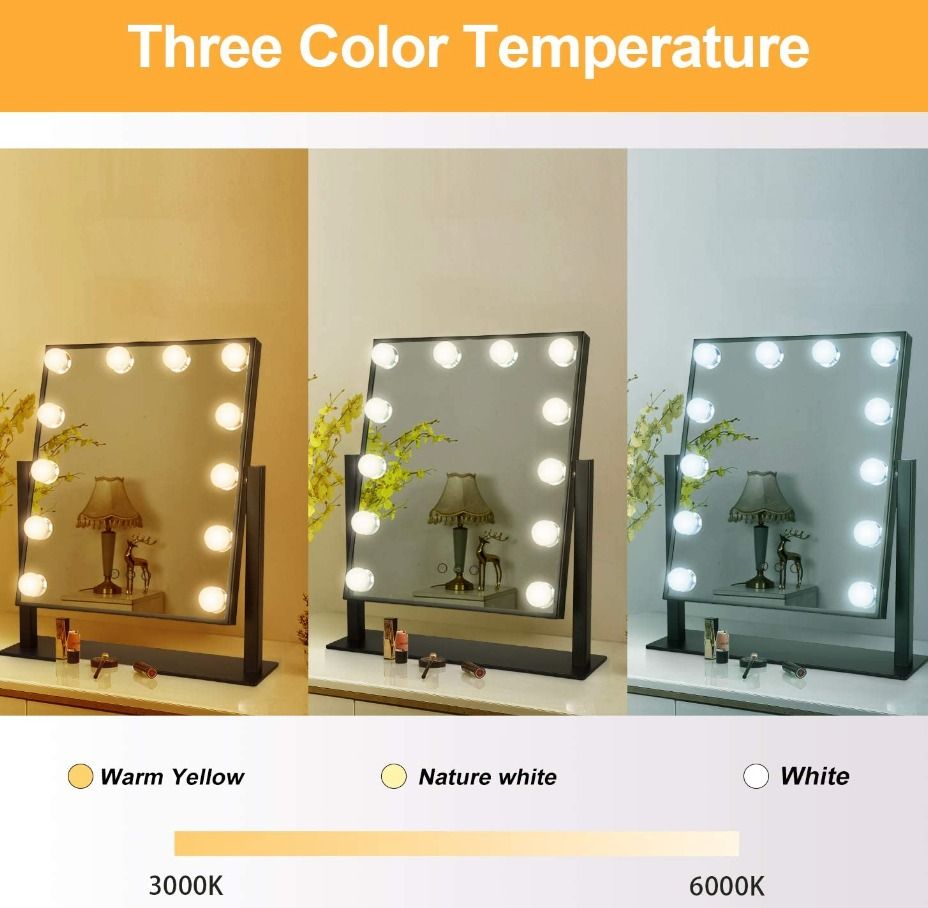 Hollywood Tabletop Vanity Mirror with Lights (Category: Mirrors) located in Marikina City. Submitted by skowshop (Listing ID 1203113034, Image 3). Description: Brand BSLE Room Type Bedroom Shape Rectangular Product Dimensions 18"L x 14.4"W Frame Material Aluminum Want to experience professional makeup like a star? Try the BSLE Hollywood vanity mirror with lights! The dimmable mirror simulates natural sunlight, illuminating your face more clearly 