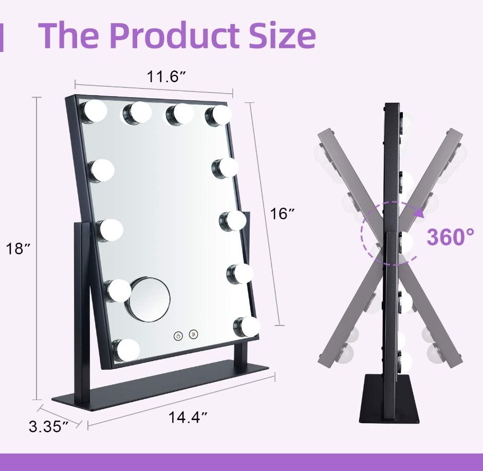 Hollywood Tabletop Vanity Mirror with Lights, Furniture & Home Living