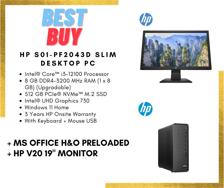 HP S01PF2043D Slim Desktop PC + Microsoft Office Home & Student + HP