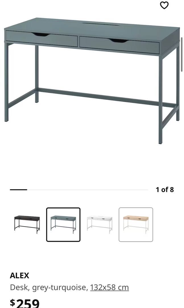 IKEA Alex study table desk (132 x 58 cm) TurquoiseGrey, Furniture