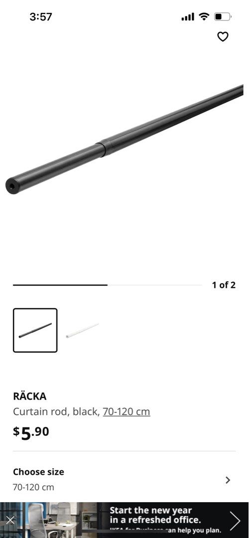 IKEA Curtain Rod+Finial+Bracket (black colour), Furniture & Home Living, Home Decor, Curtains