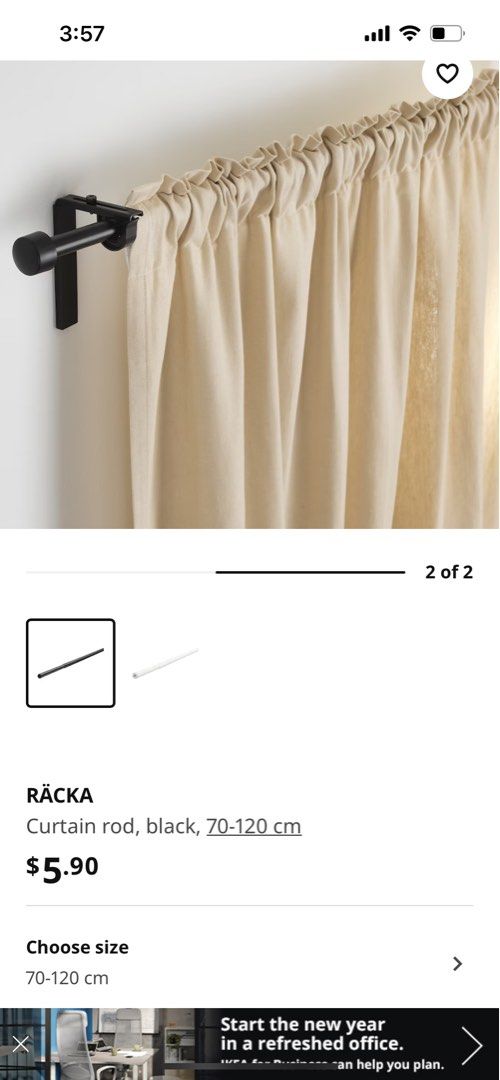 IKEA Curtain Rod+Finial+Bracket (black colour), Furniture & Home Living