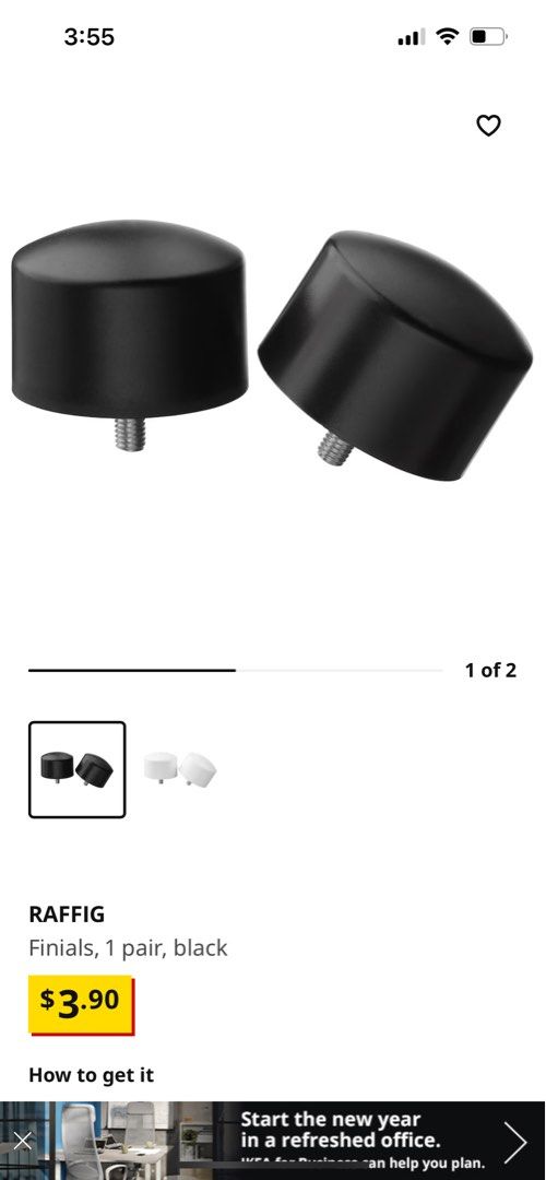 IKEA Curtain Rod+Finial+Bracket (black colour), Furniture & Home Living