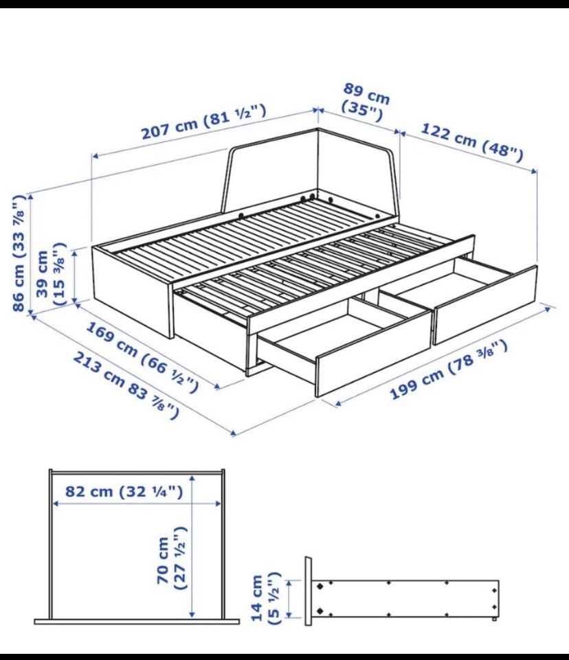 IKEA extendable bed with drawers, Furniture & Home Living, Furniture