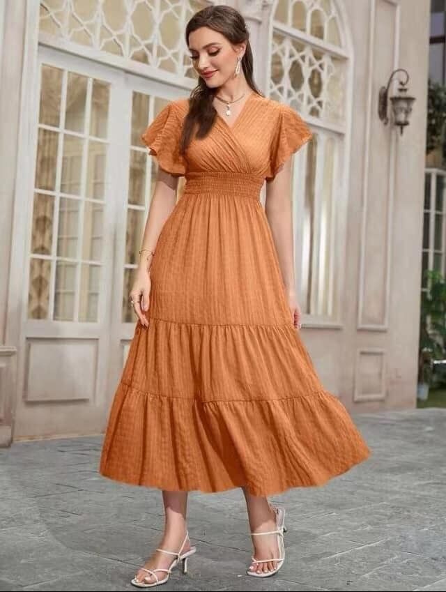 strapless open back dress Momyknows Orange Gradient Cut Out Silk Baby Shower Maternity Maxi Dres main image 0