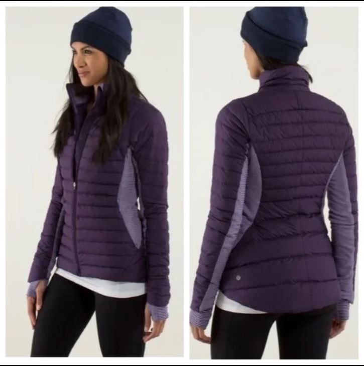 LULULEMON ATHLETICA Womens Goose Down Fluff Off Deep Violet Zinfadel Puffer Athletic Jacket Size 6 Pullover Women s Fashion Coats Jackets and Outerwear on Carousell