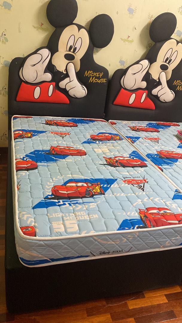 Mickey Mouse Disney Pixar (bed frame + matress), Furniture & Home Living, Furniture, Bed Frames