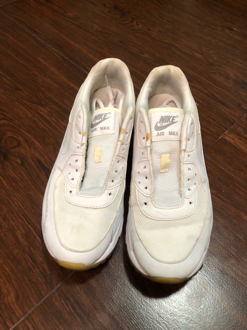 Nike Air Max 90 (Category: Sneakers) located in Imus. Submitted by ShopCVT (Listing ID 1203011482, Image 1). Description: Nike Air Max 90 Womens Color: Triple White Size: 8.5 US Womens As you see on the photos: No Box Yellowing on the midsole air bubble Few stains on the upper canvas Manage your expectations Payment: BDO/GCash.