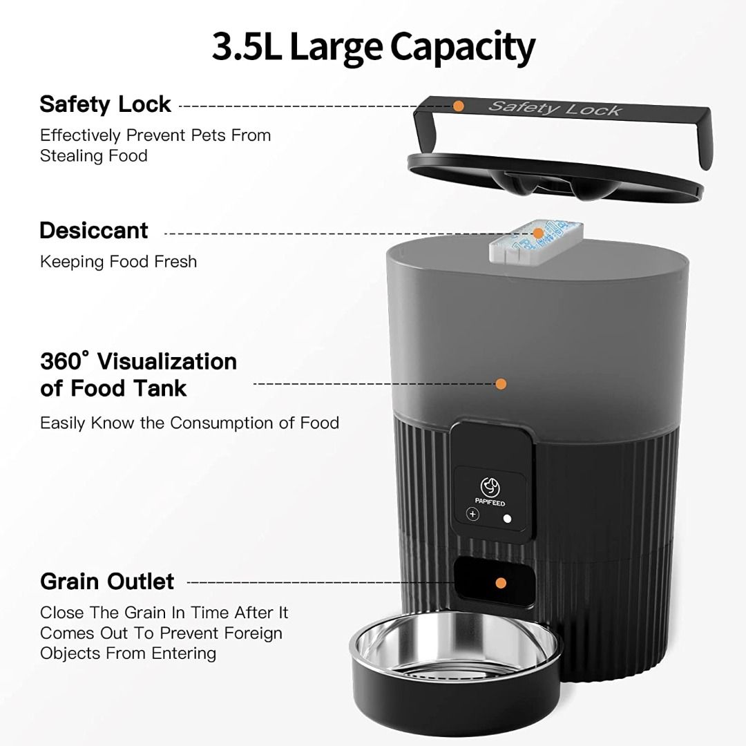 PAPIFEED Automatic Cat Dog Feeder Cam and APP Control WiFi Pet Smart