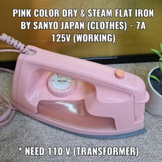 PINK COLOR DRY & STEAM FLAT IRON BY SANYO JAPAN (CLOTHES) - 7A 125V (WORKING)