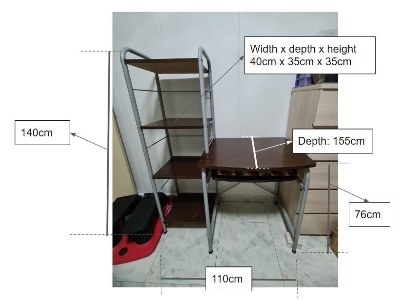 Preloved study table (Category: Other Home Furniture) located in Singapore. Submitted by theqian (Listing ID 1203013967, Image 2). Description: Study table that's perfectly functional. only screws look rusty due to long period of use. collection at 670447.
