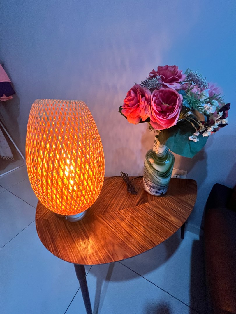 Table Lamp, ikea side table, 2 vases with flowers, Furniture & Home