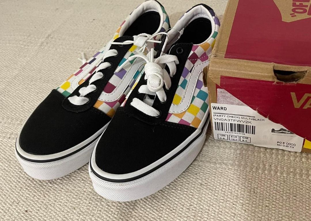 VANS ward party check Black Multi Grade school kids shoes