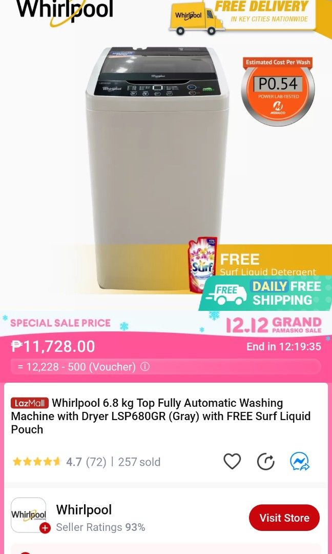 Whirlpool LSP680GR 6.8 kg automatic washing machine, TV & Home