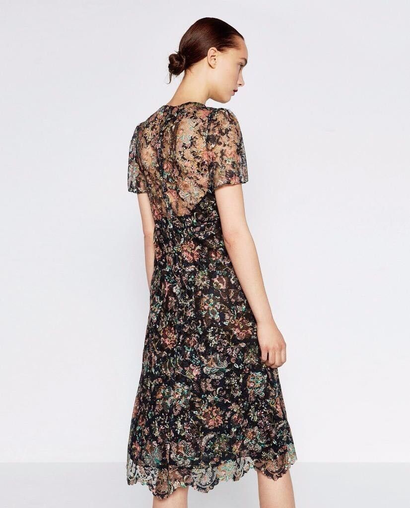 Zara floral lace best sale dress
