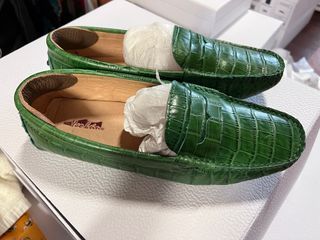 牛皮鱷魚皮壓紋豆豆鞋真皮