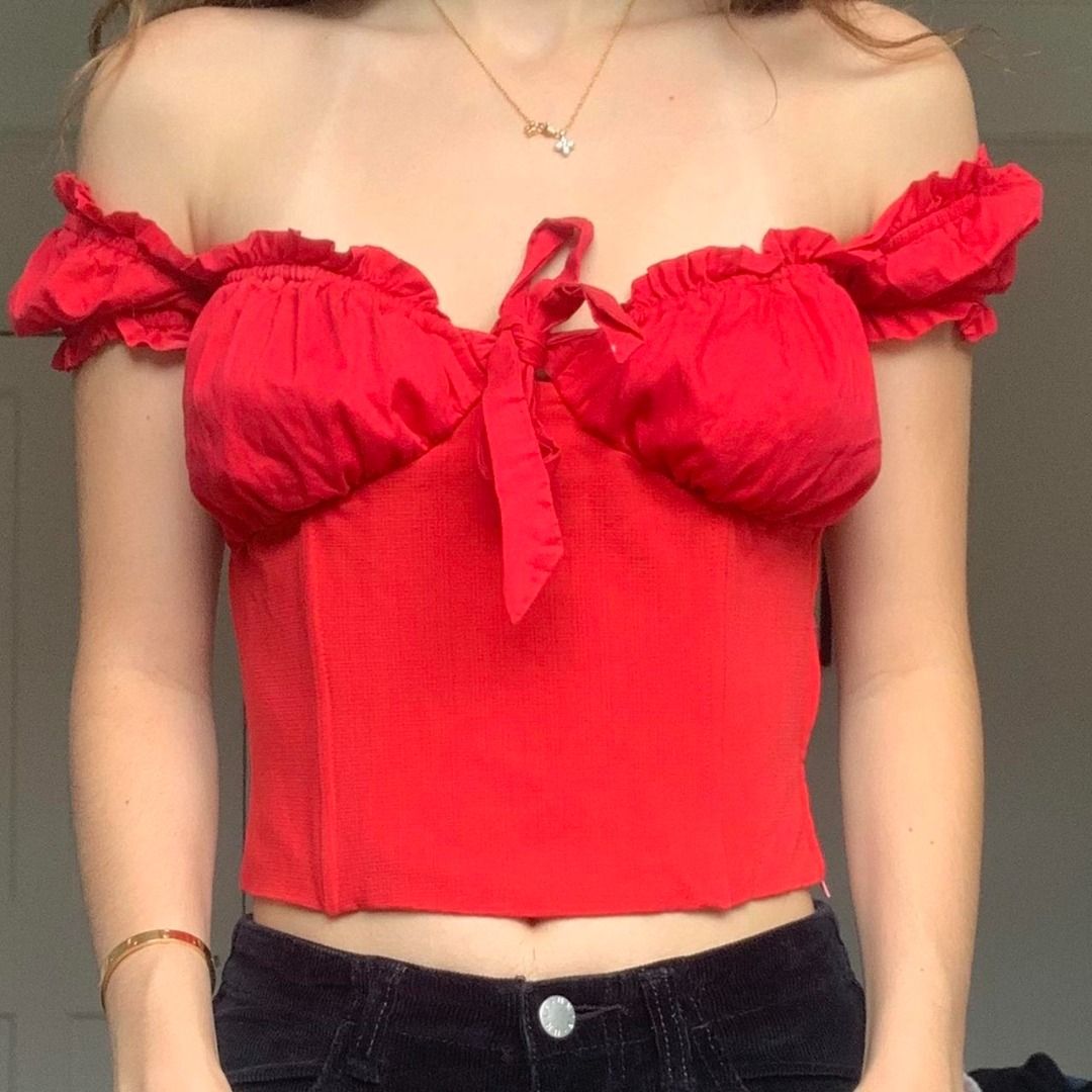 I.AM.GIA Naomi Off Shoulder Corset Top in Red like Zara