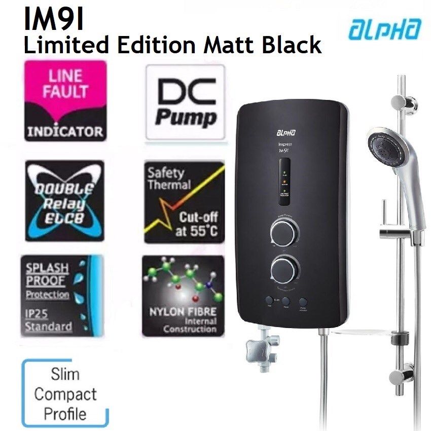 Alpha Water Heater with DC PUMP IM9i Matel Black, TV & Home Appliances