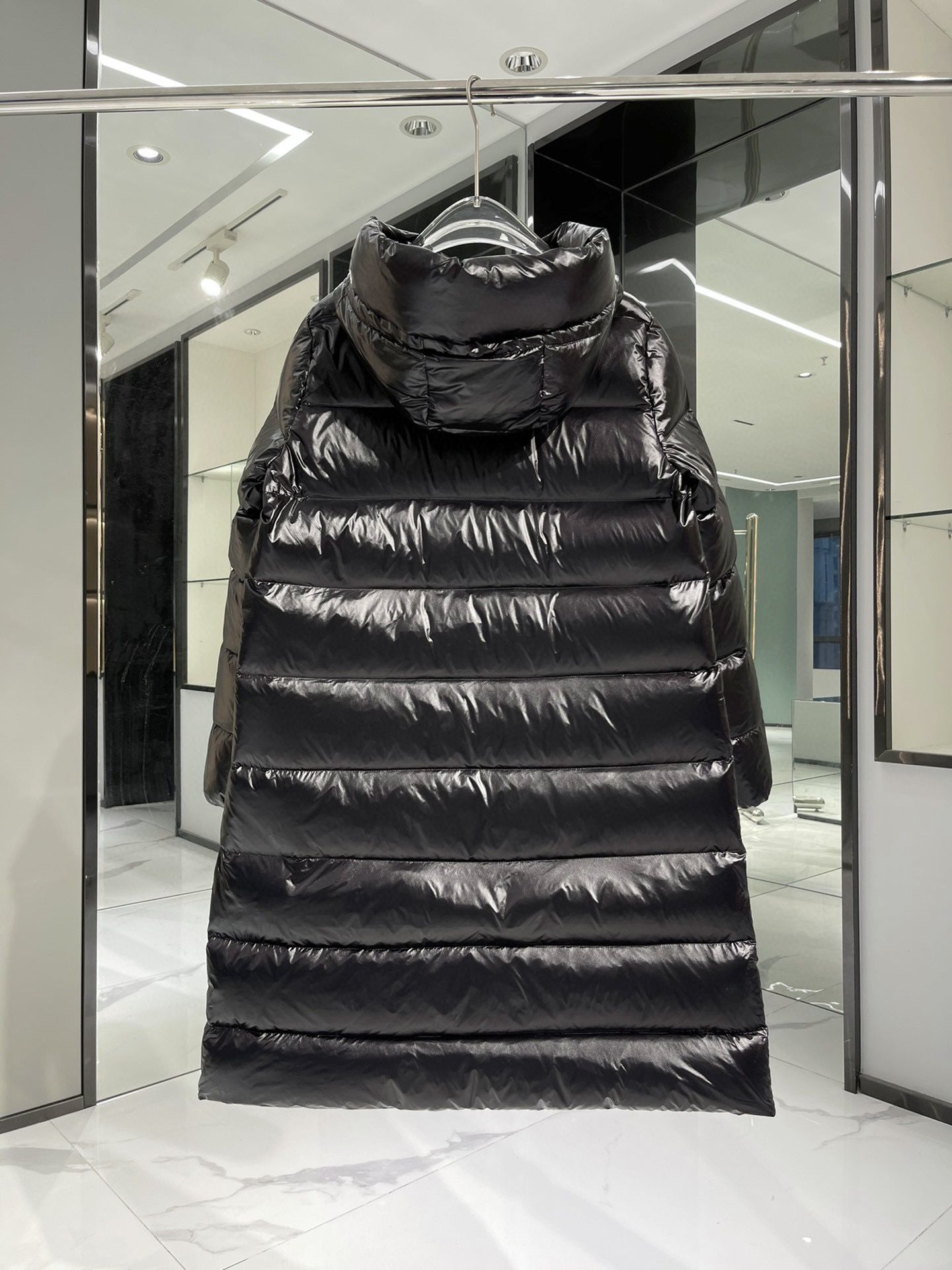 Authentic Moncler Hooded A Line Diagonal Plaid Long Down Jacket