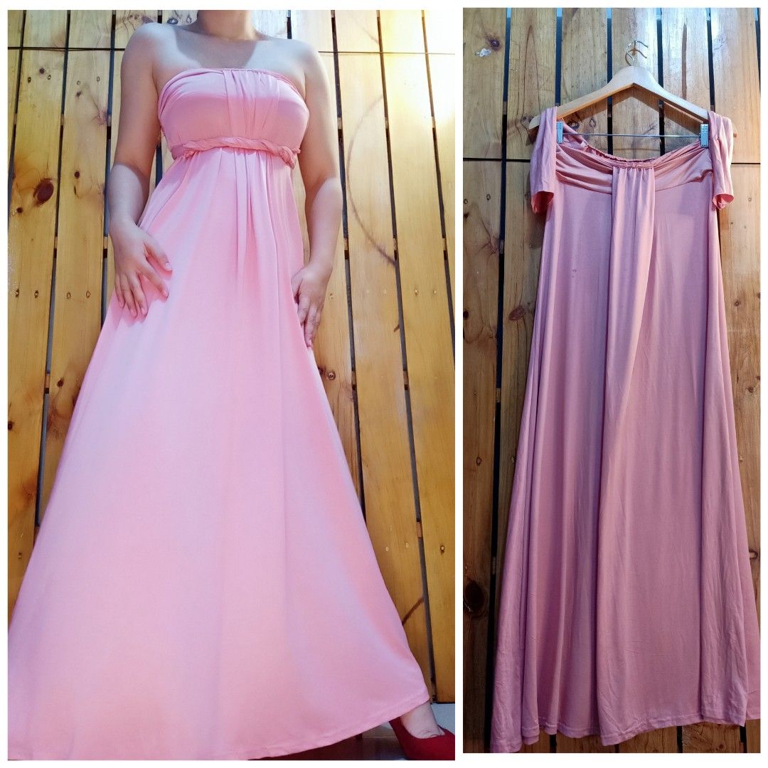 Carnation Pink Draped and Flared Bridesmaid Tube Midi Maxi Prom Dress newyou 12xmas 13monthsale genzboss Women s Fashion Dresses Sets Evening dresses gowns on Carousell