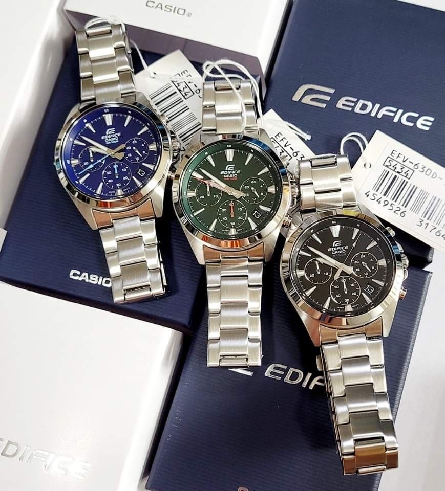 Casio Edifice EFV630D series (Category: Men's Watches) located in Pasig City. Submitted by lizshoppe.ph (Listing ID 1203206930, Image 1). Description: 🔸️ORIGINAL 🔸️Casio Edifice 🔸️EFV630D Series 🔸️Green, Black, Blue 🔸️Chronograph 🔸️P5300 only free shipping 🔸️5x money back if fake 🔸️For more details and watch features please check below link 👇 https://www.casio.com/my/watches/edifice/product.EFV-630D-1AV/.