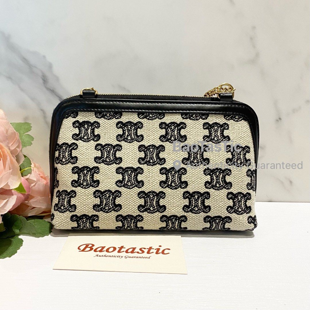 Celine Clutch with Chain in Textile with Triomphe Embroidery, Luxury, Bags  & Wallets on Carousell