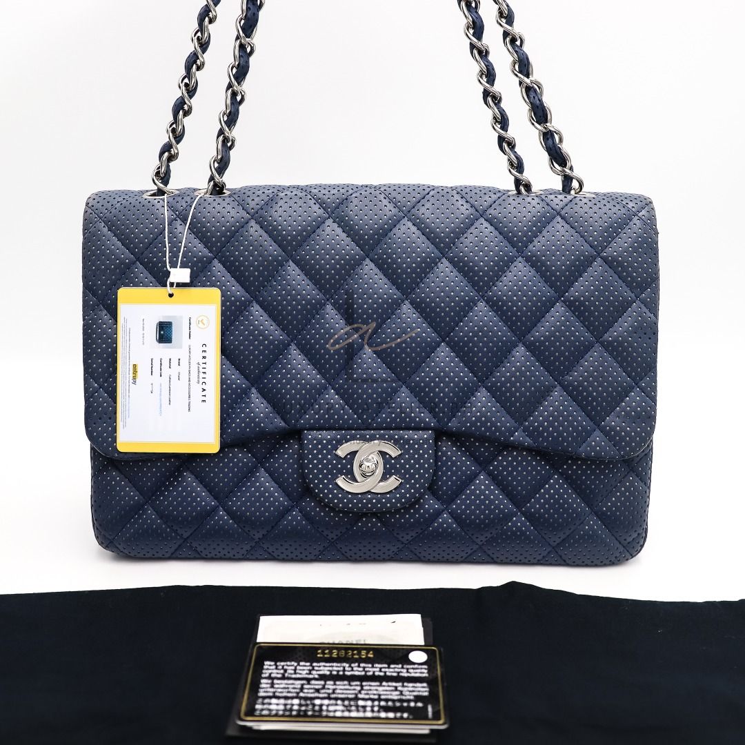 SALE! CHANEL Perforated Jumbo Classic Navy Single Flap; Date Code: Series  11, Luxury, Bags & Wallets on Carousell