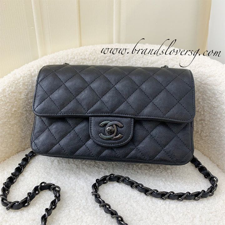 Chanel So Black Mini Rectangle Flap in Black Distressed Calf Leather ...