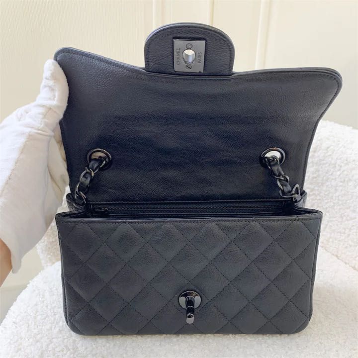 Chanel So Black Mini Rectangle Flap in Black Distressed Calf Leather ...