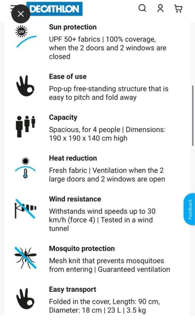 Decathlon Shelter 4 People Base Easy Fresh multipurpose, popup