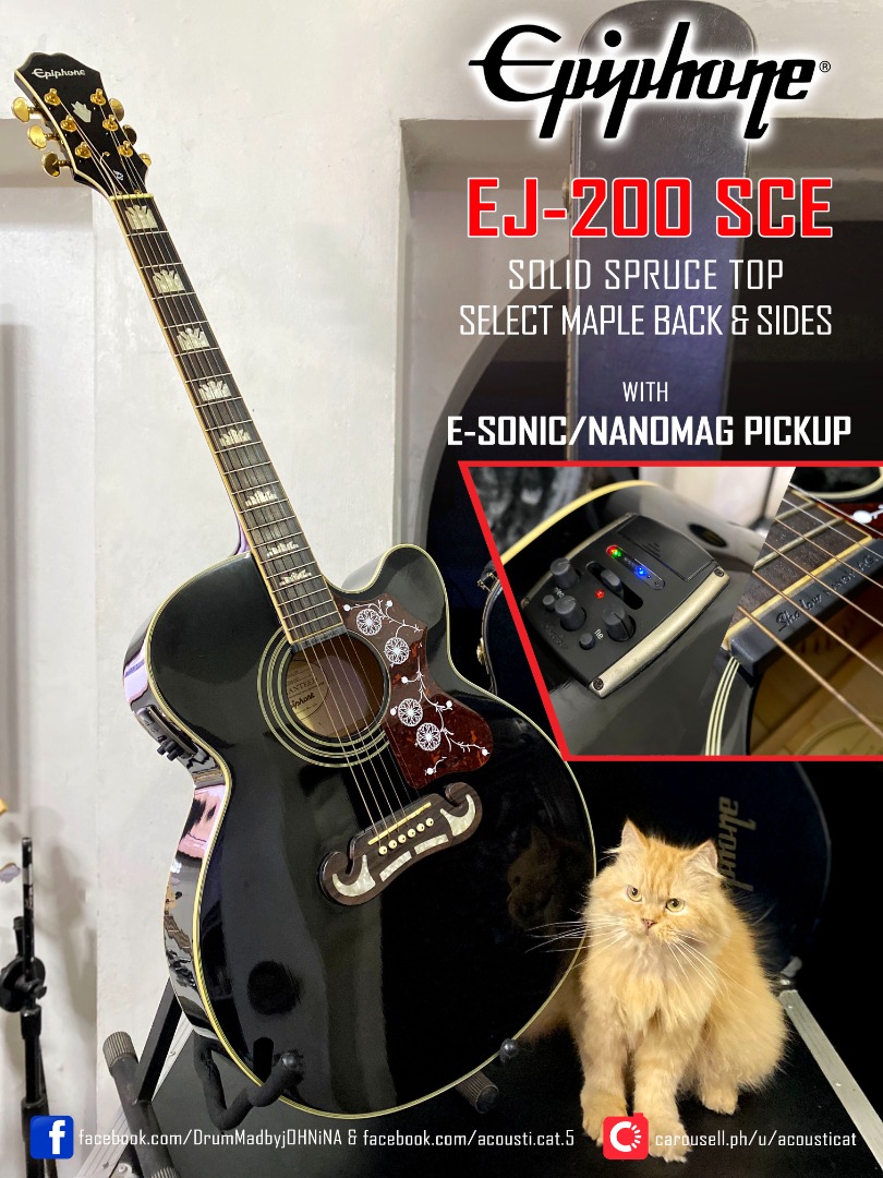 Epiphone "Jumbo" EJ200SCE Guitar, Hobbies & Toys, Music & Media, Musical Instruments on Carousell