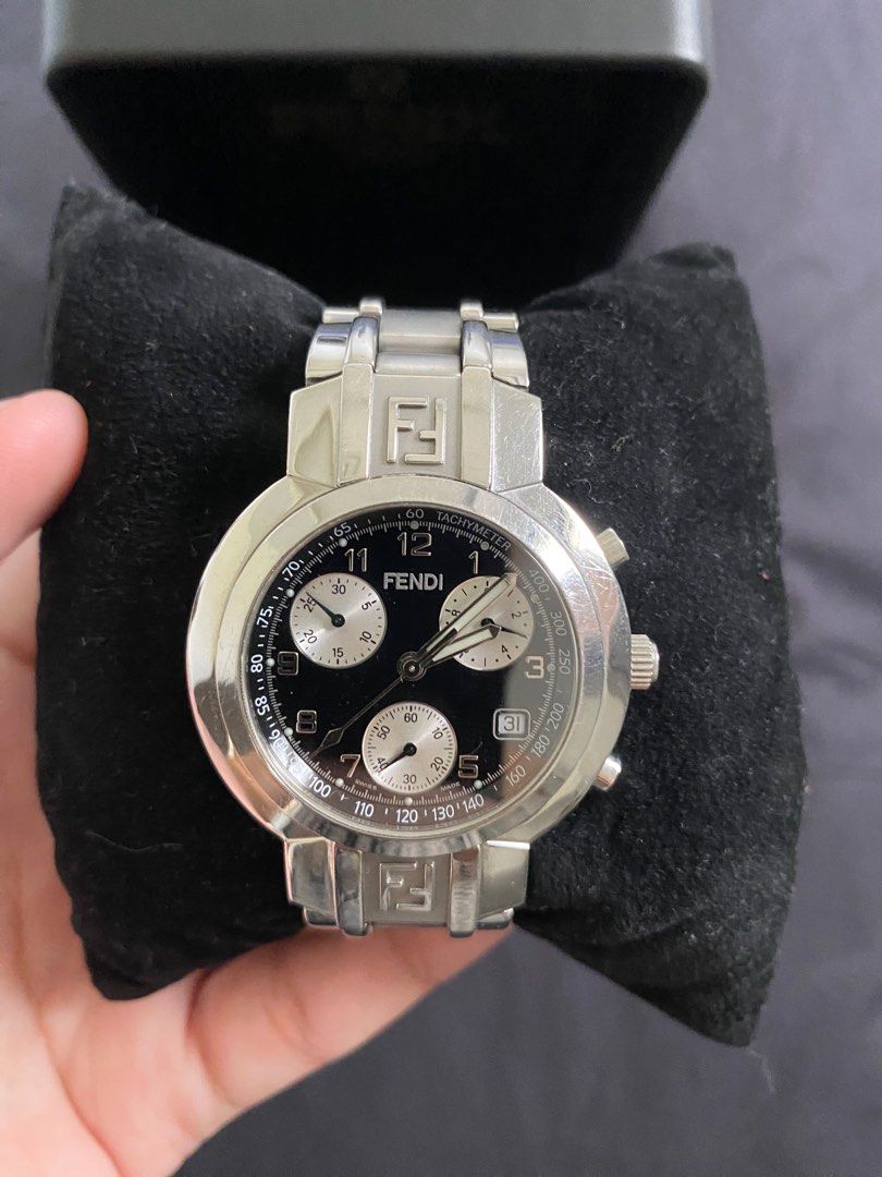 Fendi 4500g Stainless Steel Black Quartz Chronograph Men's Dial Watch