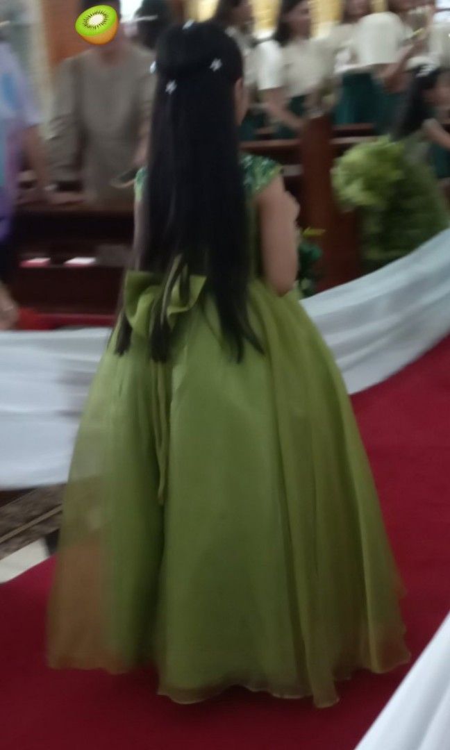 Flower Girl Dress Gown Olive apple Green Babies Kids Babies