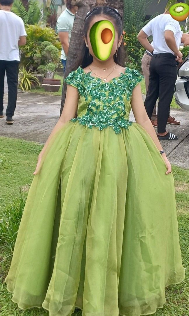 Flower Girl Dress Gown Olive apple Green Babies Kids Babies