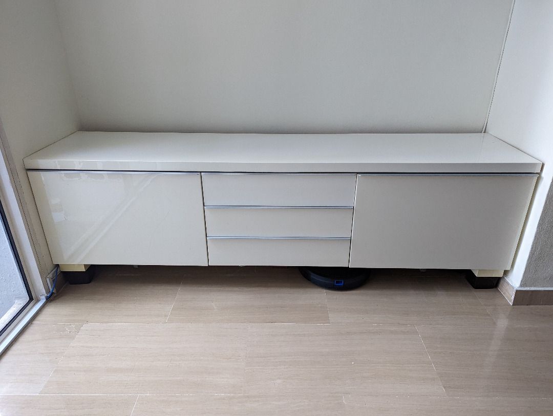 Ikea Besta Burs highgloss white TV console, Furniture & Home Living