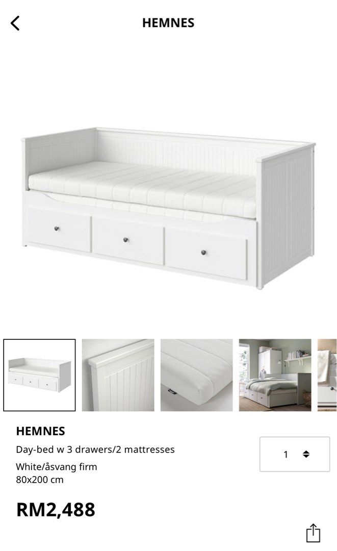 Ikea Hemnes Daybed with 2 Mattresses, Furniture & Home Living
