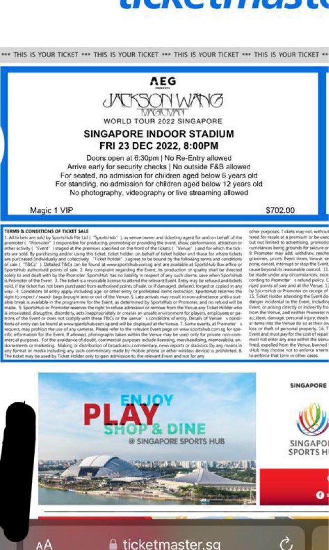 Jackson Wang VIP 1, Tickets & Vouchers, Event Tickets on Carousell