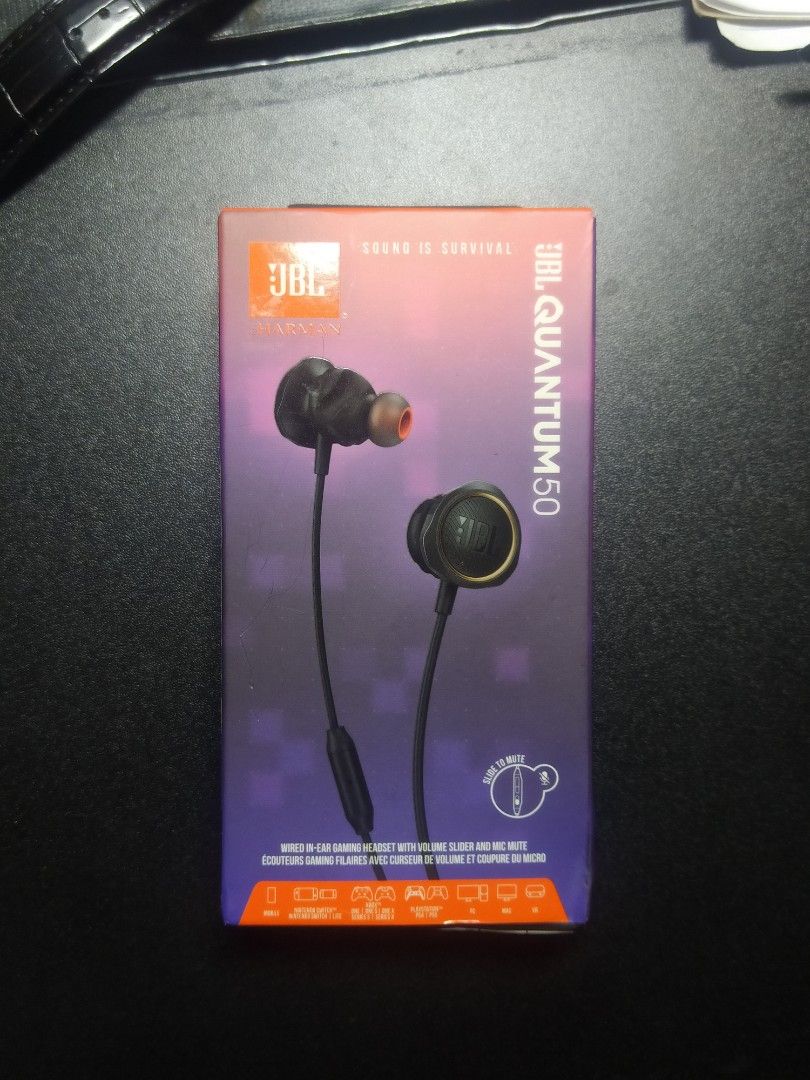 JBL Quantum 50 Wired inear gaming headset with volume slider and mic